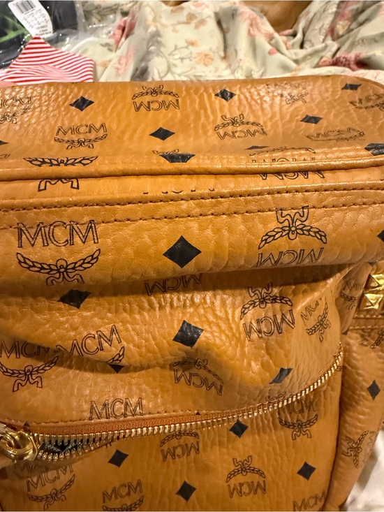 MCM Cognac Visetos Logo Mini Backpack with Gold Studs main image 9